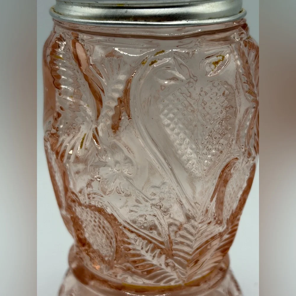 Vintage Pink Strawberry Depression Glass Salt Pepper Sugar Seasoning Shaker, Lid